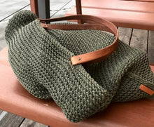 Load image into Gallery viewer, hand knitted cotton handbag with leather handles
